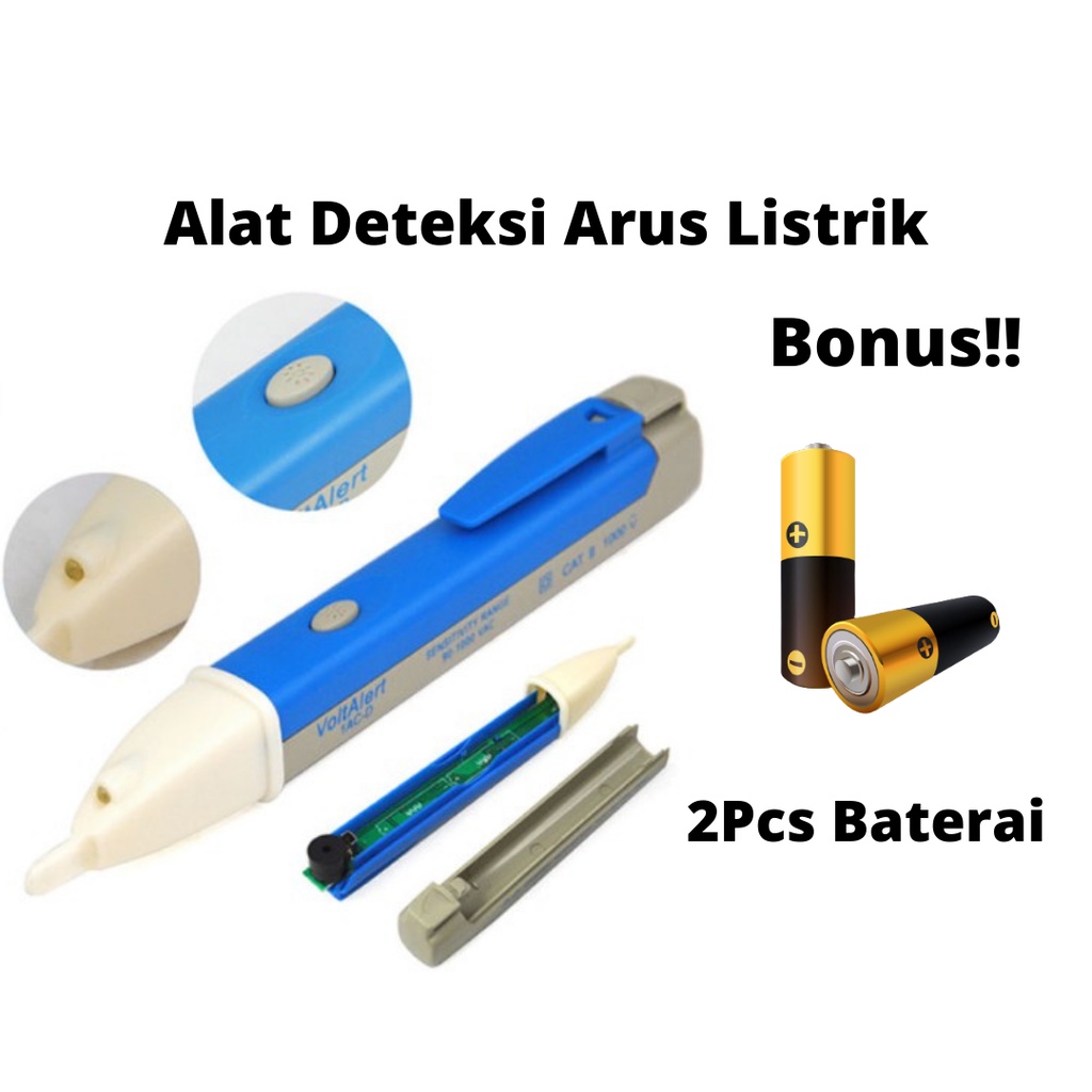 VOLTAGE DETECTOR BONUS 2 PCS BATERAI Alat Deteksi Kabel Putus / VoltAlert Pen Non-contact AC Voltage