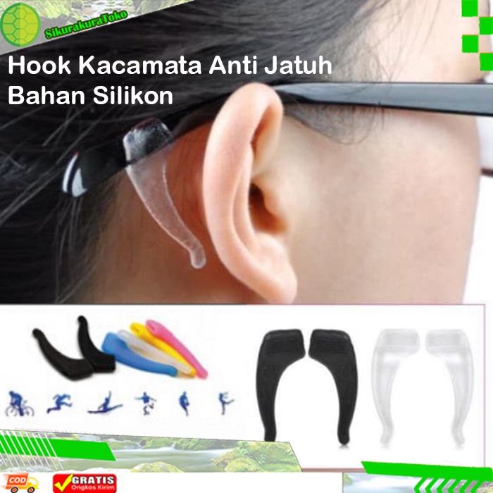 (NCS) 1 PASANG HOOK KACAMATA Anti jatuh Silikon Silicone Earhooks Silicon Ear Karet Pengait Tempel Gagang Tangkai Frame Kaca Mata Untuk Berolah Raga