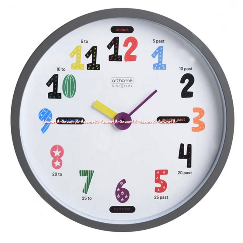 Arthome Jam Dinding Bulat Angka Warna Warni 30cm Wall Clock Grey Abu Abu Blue Colorfull Art Home