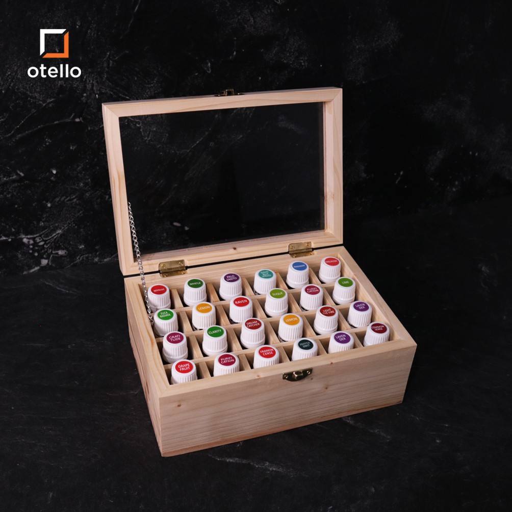 Woodlic Box Essential Oil | Size 24 Pcs | Tempat Essential Oil Akrilik | Kotak Essential Oil Kayu