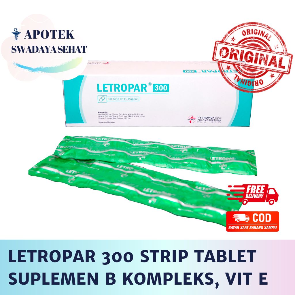 LETROPAR 300 STRIP TABLET - Suplemen Multivitamin B Kompleks Vitamin E dan Beta Karoten Lecitin