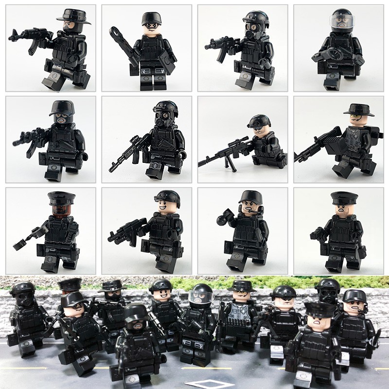 12pak Pasukan Khusus Militer Tentara Blok Bangunan Senjata Minifigure Bersenjata SWAT Blok Bangunan Tokoh Ninja Koleksi Blok Bangunan