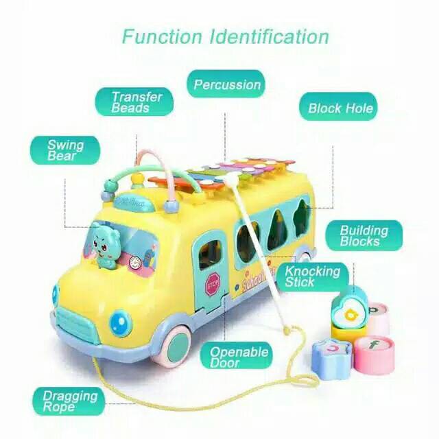 BIG SALE!! Mainan Edukasi Anak Bus Mobil Puzzle Shape Musik Xylophone Baby Bus Kado Bayi Ultah Musical Kids Toy