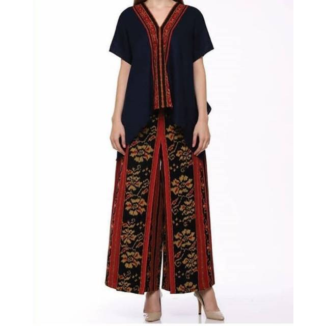Set tenun atasan dan kulot kain troso etnic jepara