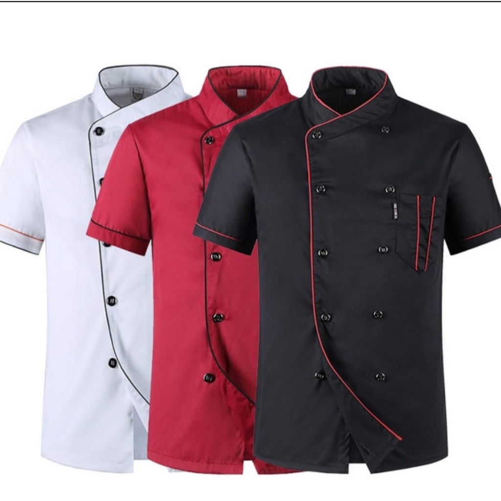 cheff jacket baju koki lengan pendek PPS pria wanita drill high quality