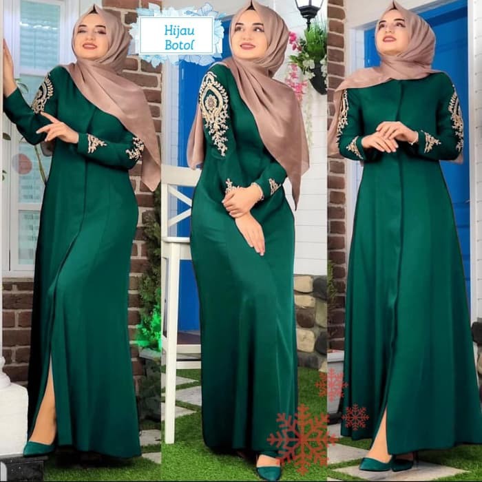 NISSA SABYAN  gamis pesta dress rihana hijau botol baju muslim pesta murah mx rai vt