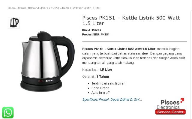 Pisces  PK - 151 Kettle Electric 1.5 Liter