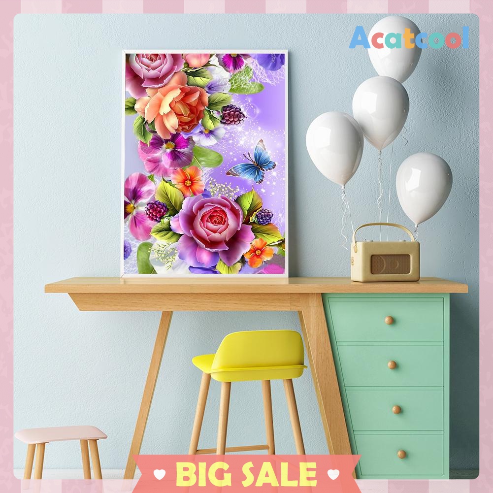 5D DIY Full Drill Diamond Painting Gorgeous Flowers Butterfly Cross Stitch