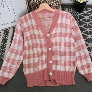 Cardigan Katty Rajut / Cardigan Kotak Kotak Rajut / Outerwear Cardigan Rajut Korean Style / Bahan Rajut Premium Remaja Wanita / Kardigan Sweater Remaja