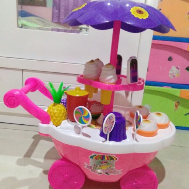 Ice Cream Cart Sweet Shop Candy Cart / Mainan Anak Dorongan Es krim