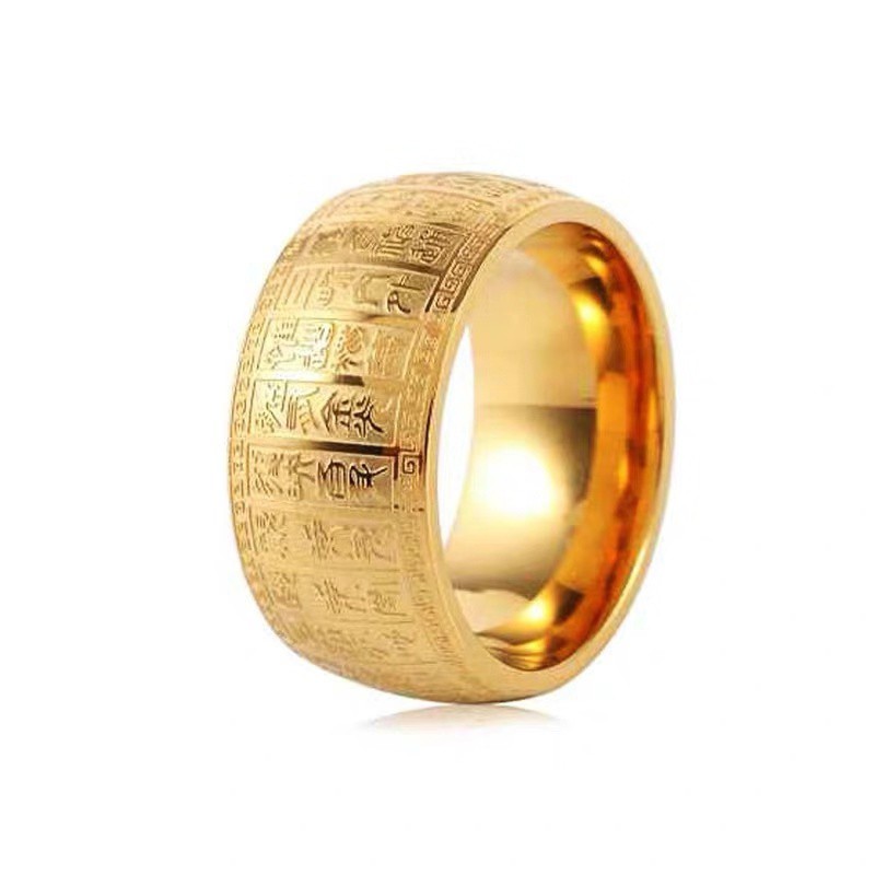 Taoist Seal Body Golden Light Mantra Cincin Delapan Mantra Besar Perlindungan Tubuh Pria Versi Lebar Cincin Cincin Unik Trendi Aksesoris Pria Cincin