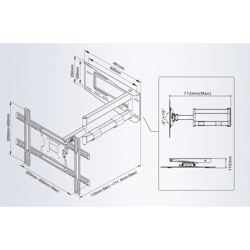 Bracket TV Swivel 70 65 60 55 50 43 Inch Lengan Panjang Long Arm 70cm Premium Quality