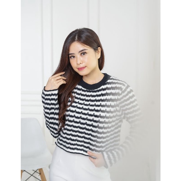 Milan Sweater Top Crop Twill Knit Import TM (D12/CX1339)