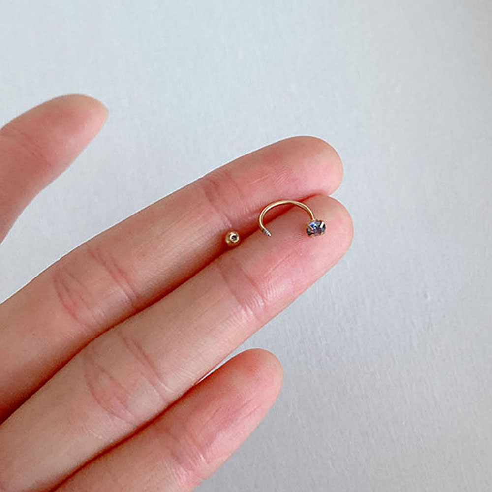 MXBEAUTY Jewelry Nose Ring Cubic Ear Piercing Hoop Zirconia Stainless Steel Tragus Helix 6mm/8mm C Shape Cartilage Ring