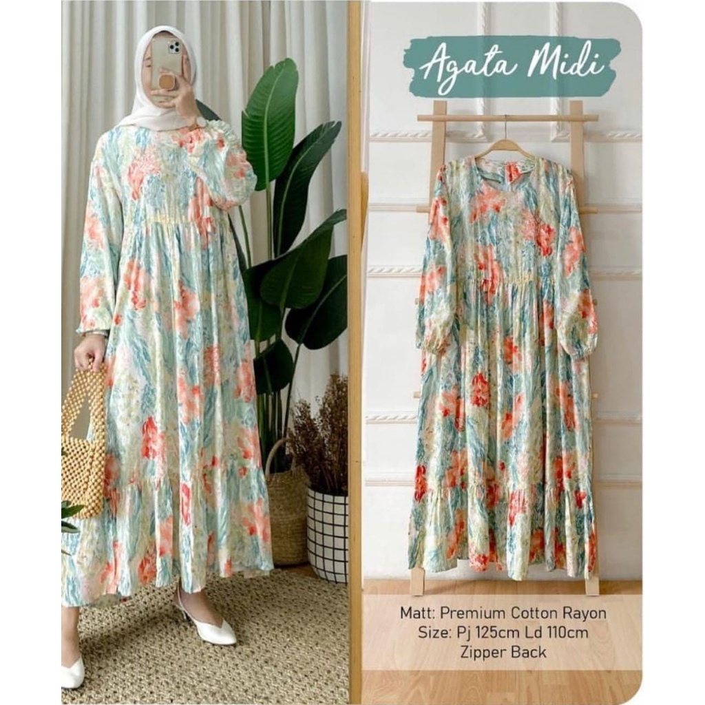 MIDI DRESS KATUN RAYON LD 110 cm MOTIF PREMIUM LONG TUNIK DRESS JUMBO SANSO SABRINA LUCIO TERBARU