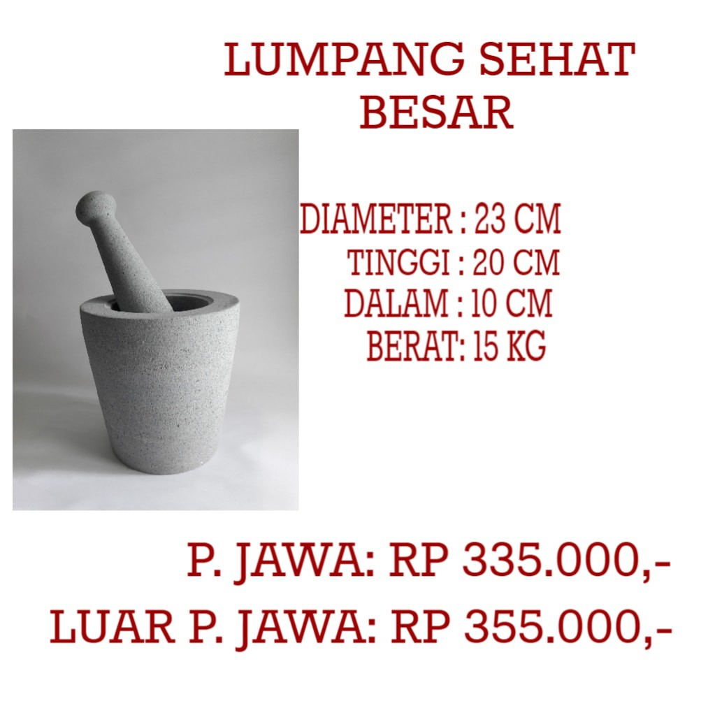 LUMPANG SEHAT - BESAR - ASLI BATU KERAS - TIDAK MAKAN PASIR ( DEEP - HEALTHY MORTAR AND PESTLE)