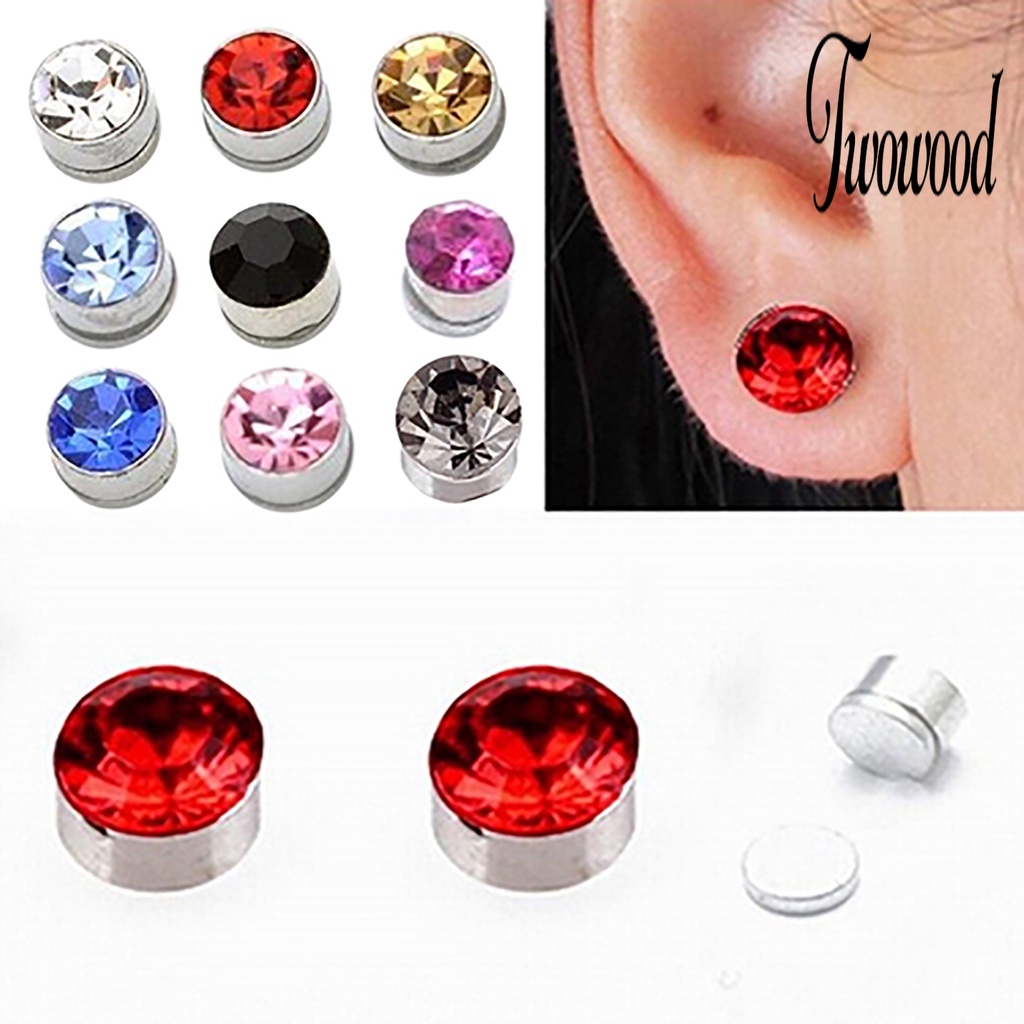 1 Pasang Anting Magnetik Bentuk Bulat Bahan Besi Untuk Wanita