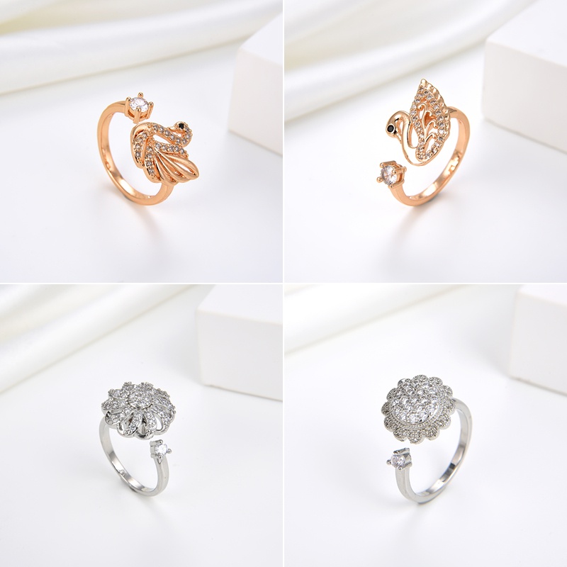 HYL JEWELRY Boneka Cincin Titanium Terbuka Kristal Emas  Steel Mutiara Berlian Wanita Fashion Jewelr