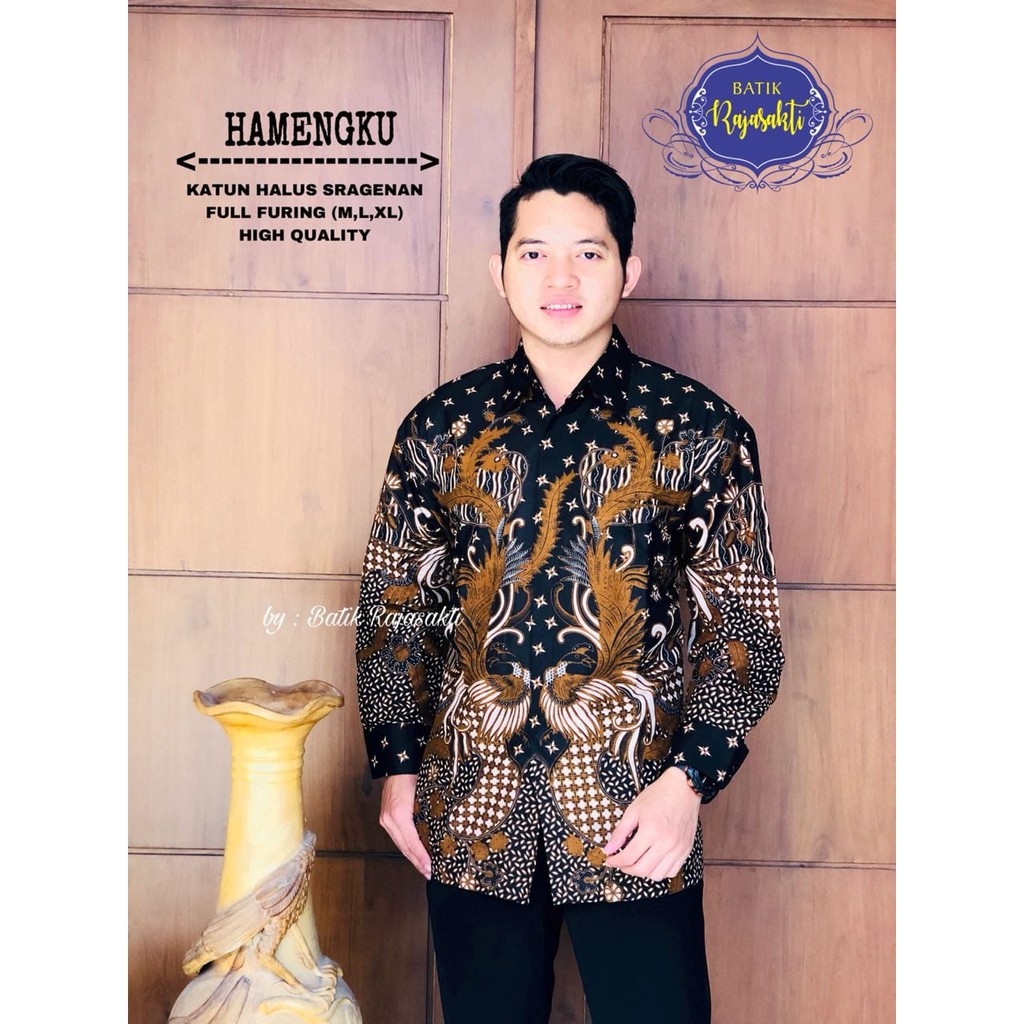 HAMENGKU Kemeja Batik Pria Lengan Panjang Katun Halus FULL FURING Rajasakti