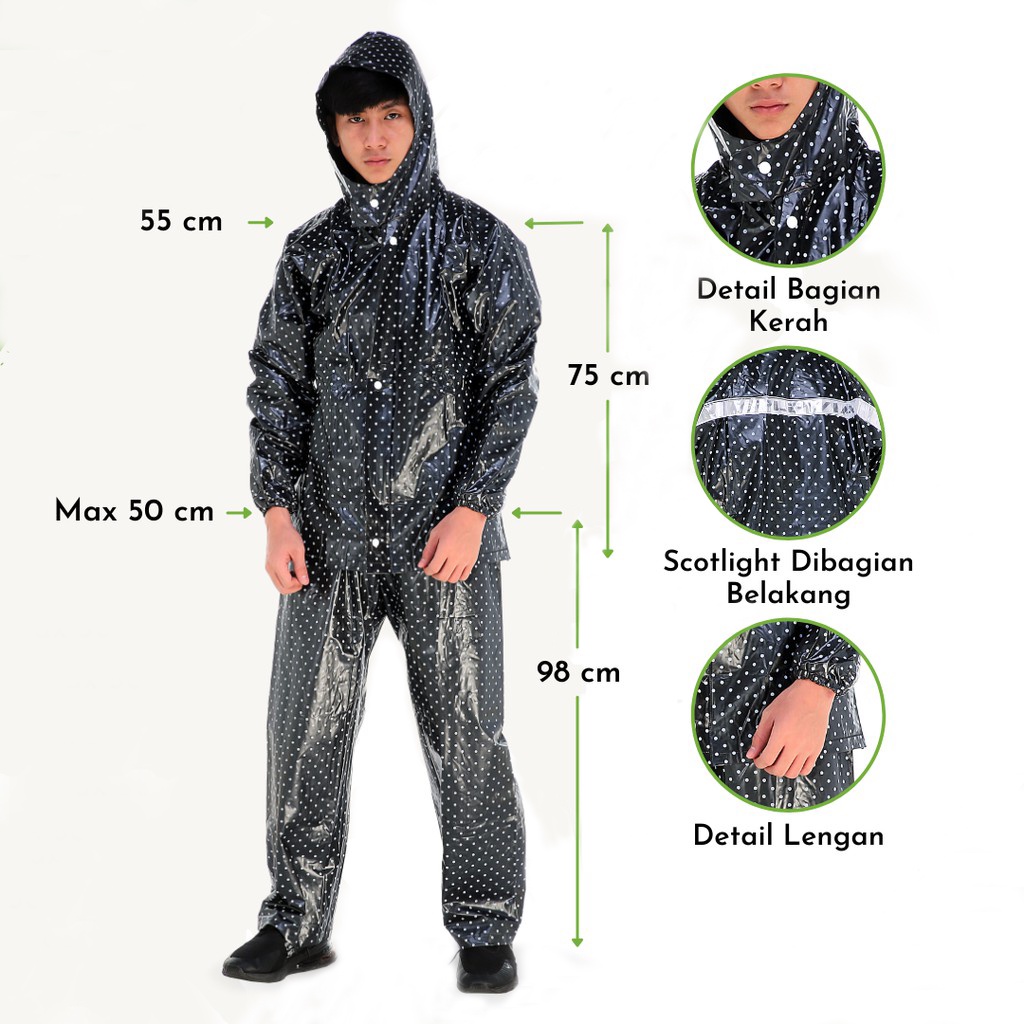 Jas Hujan Setelan Motif Polkadot / Mantel Hujan / Mantel / Raincoat / Jas Hujan Dewasa Baju Celana Polkadot / Jas Hujan Polkadot Dewasa / Jas Hujan Motif / Jas Hujan Jaket Celana