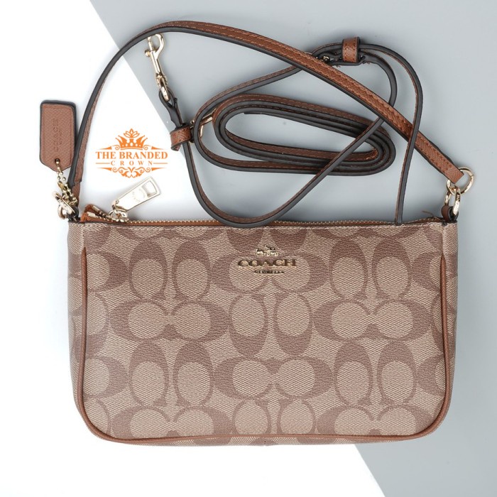 Tas Coach 58321 Signature Top Handle Pouch Khaki Saddle