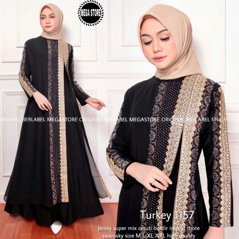 ABAYA TURKI HITAM TERBARU TURKEY 1221 Mega Store Fashion Muslim Abaya Gamis Abaya Arab