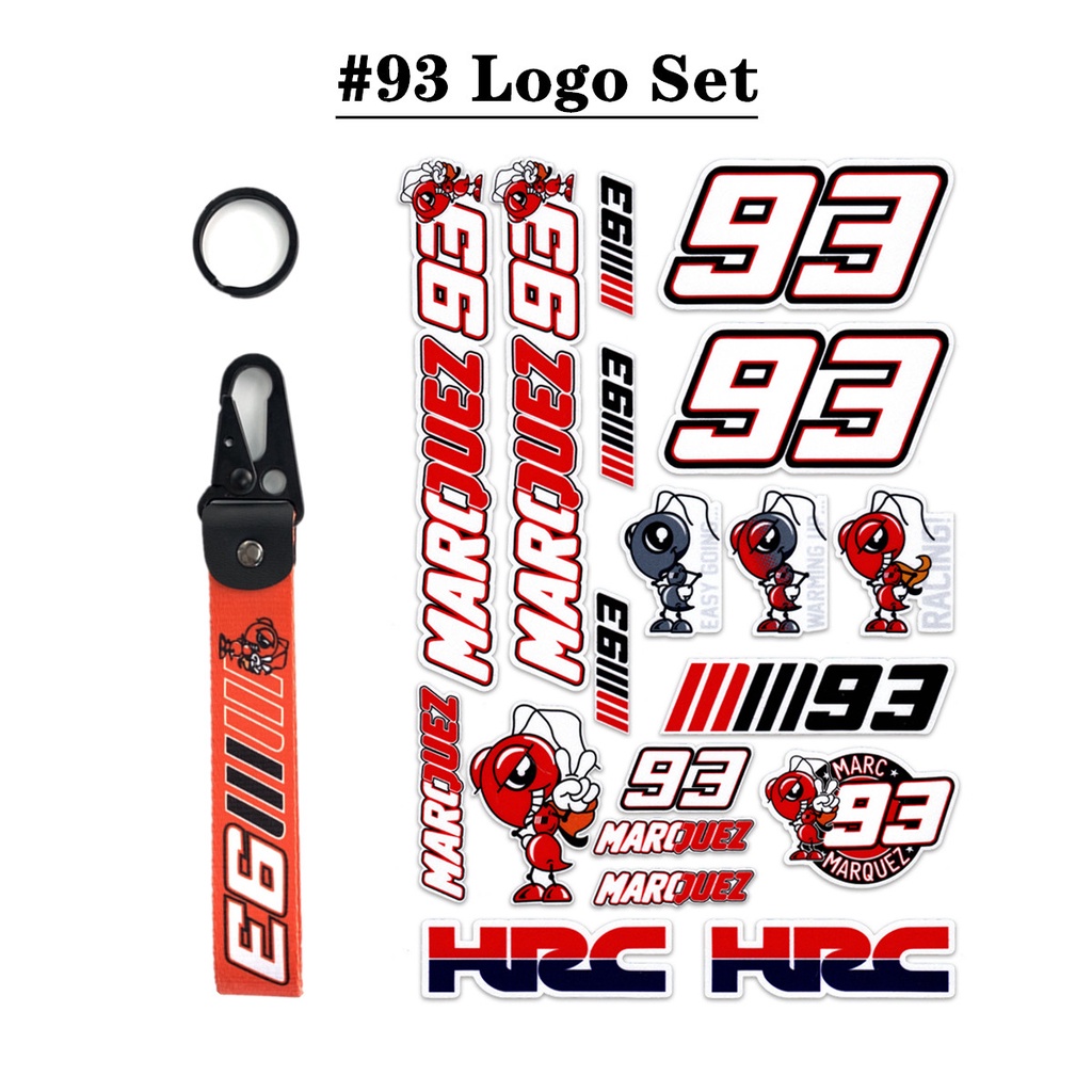 Set Stiker Decal Helm Motor marquez 93 Bahan pvc Nilon Anti Air + Gantungan Kunci