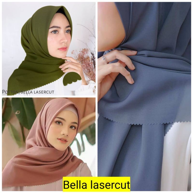 hijab segi empat/bella laser/khimar bella/jilbab bella/kerudung bella/hijab bella polycottoon lasercut 110x110-1