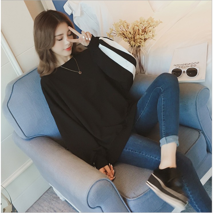 Kaos Lengan Panjang Kaos Wanita T-Shirt Lengan Panjang Kaos Longgar Korean Style Casual Santai