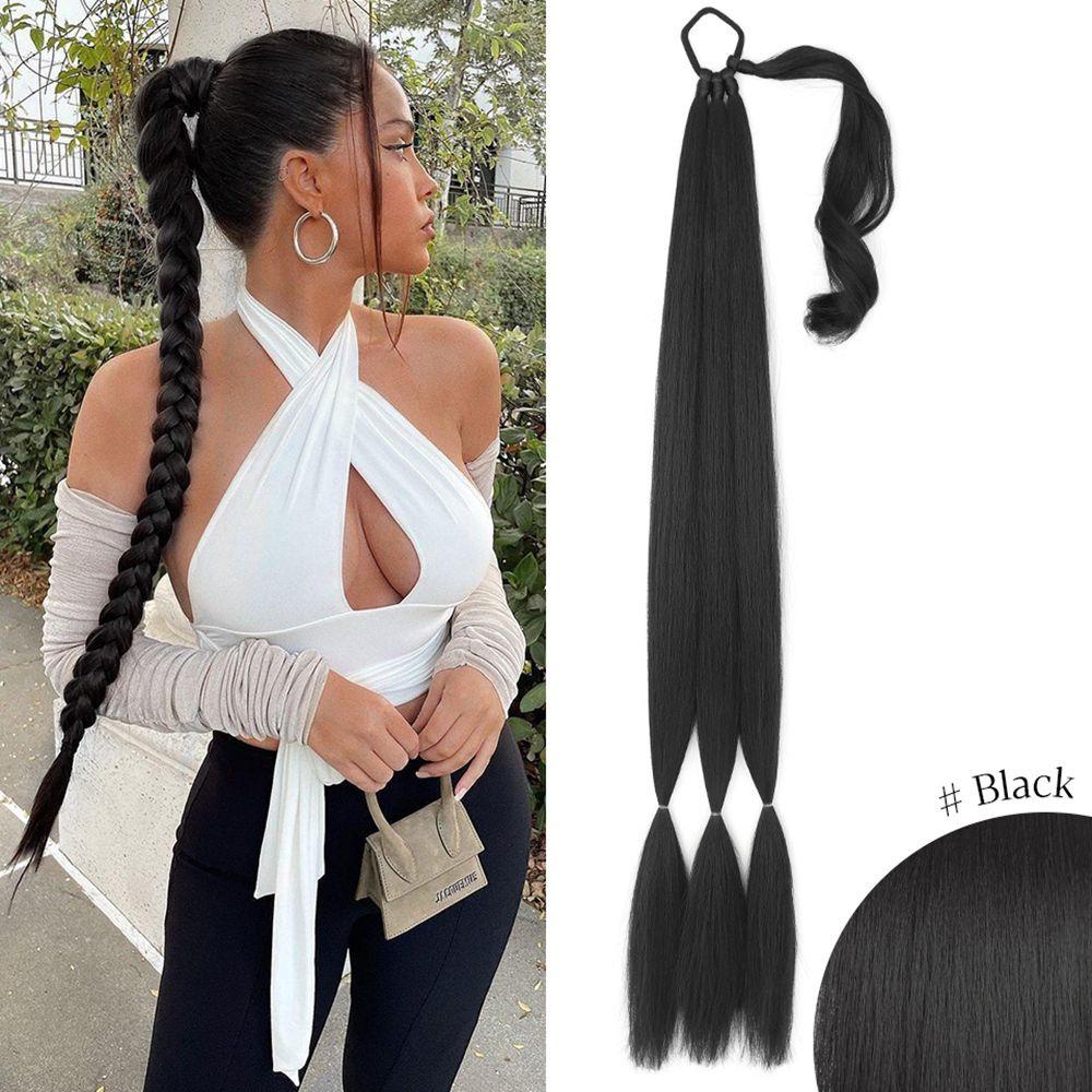 R-flower Kepang Panjang Ponytail Extension Hot Sale Dengan Ikat Rambut Lurus Bungkus Sekitar 31.5 Inch