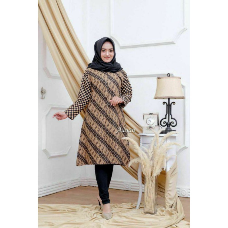 tey-17 Batik wanita ASJ SA HRB026 Kenongo Kemeja Tosca Pendek-Tunik A