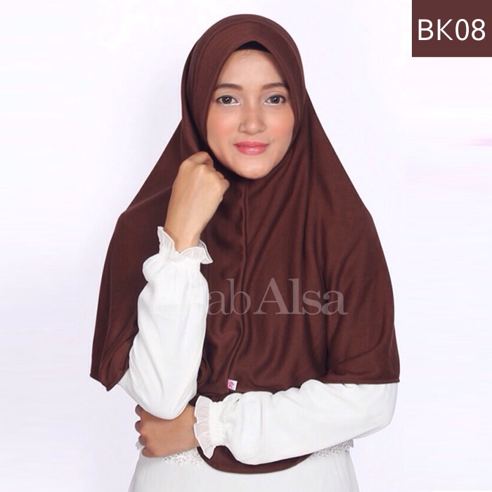Bergo Kaos Coklat Tua Hijab Alsa