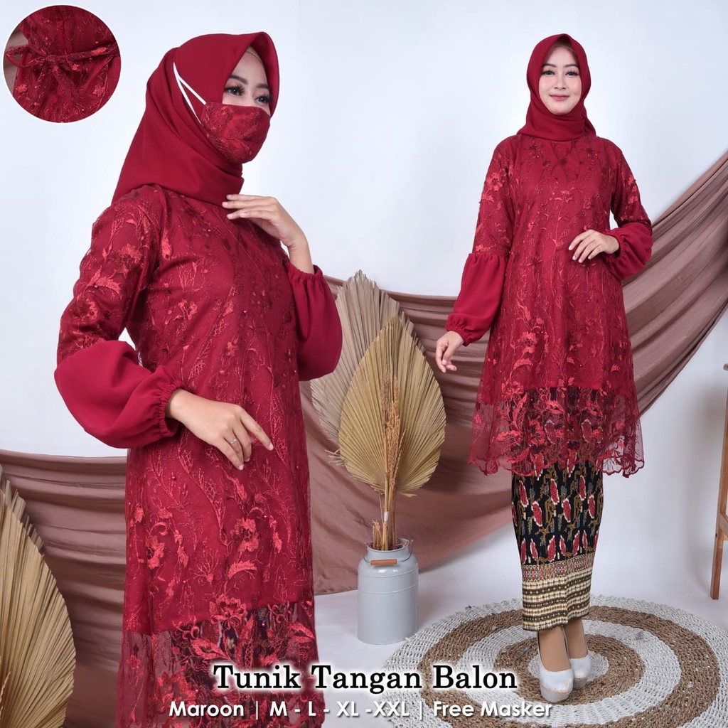 Kebaya Modern Tunik Tangan Balon / Kebaya Kondangan / Setelan Baju Pesta Wanita