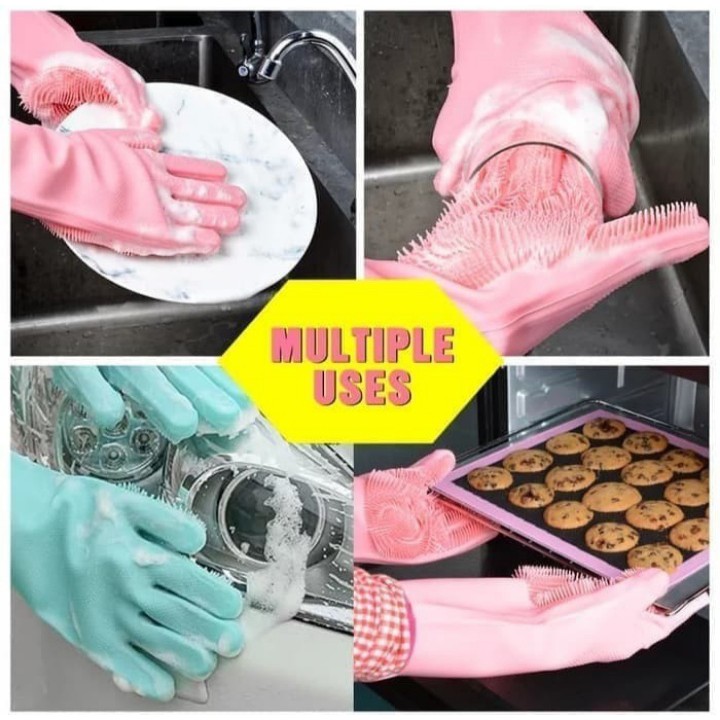 Sarung Tangan Silikon Sikat Spons Karet Multifungsi Cuci Piring Mobil Serbaguna Anti Panas Silicone Dishwashing Glove Magic