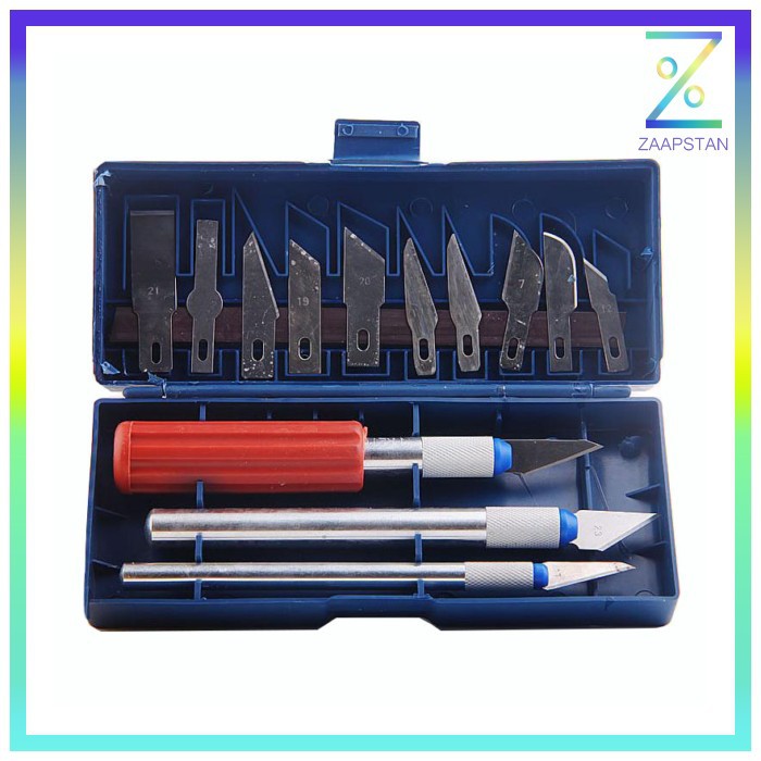 Set Pisau Ukir Seni 13 in 1 Crafting Art Knife with 3 Handle - A-003 -