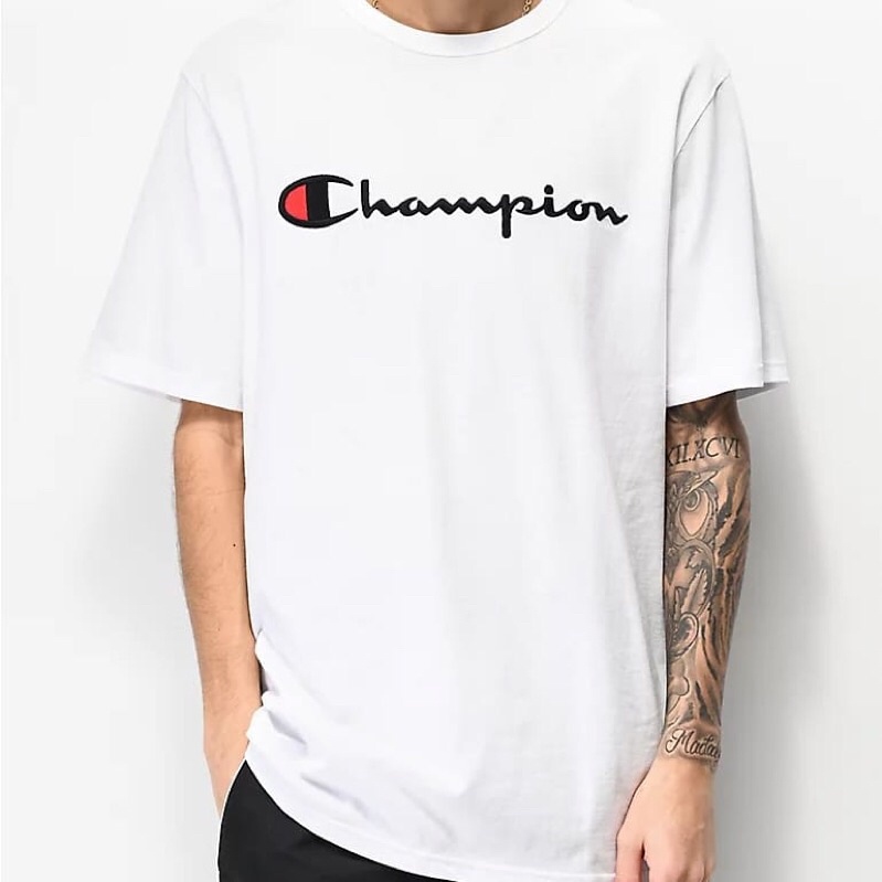 Champion shirt bordir/kaos dewasa champion putih/Champion original logo/kaos oblong laki-laki