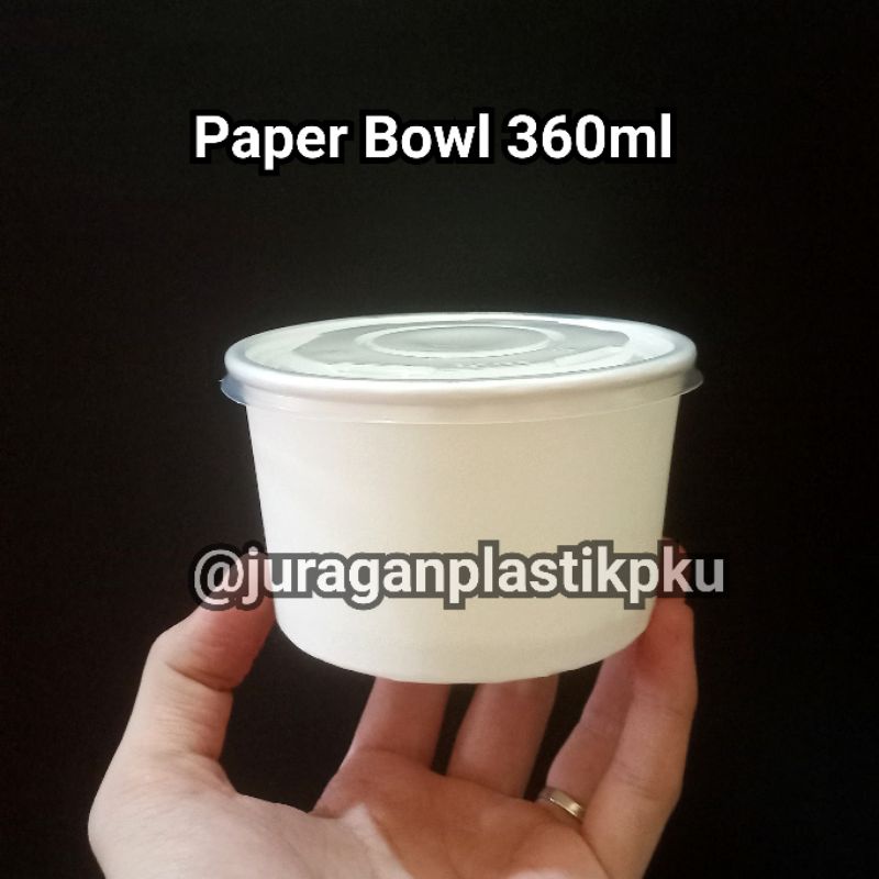Paper Bowl 360ml + Lid Putih | Mangkok Kertas 360 ml 12 oz Nasi Makanan Snack Rice Dessert Box