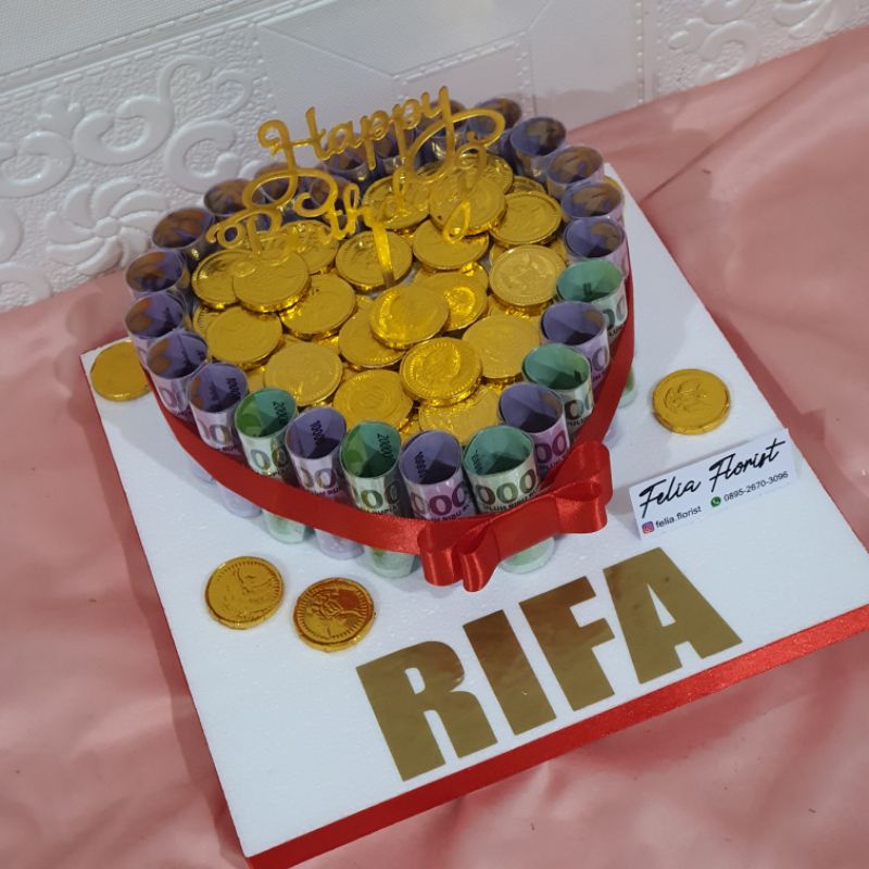 Birthday Cake | Kue Ulang Tahun | Money Cake 1 Tier Low Small Kue Uang Asli