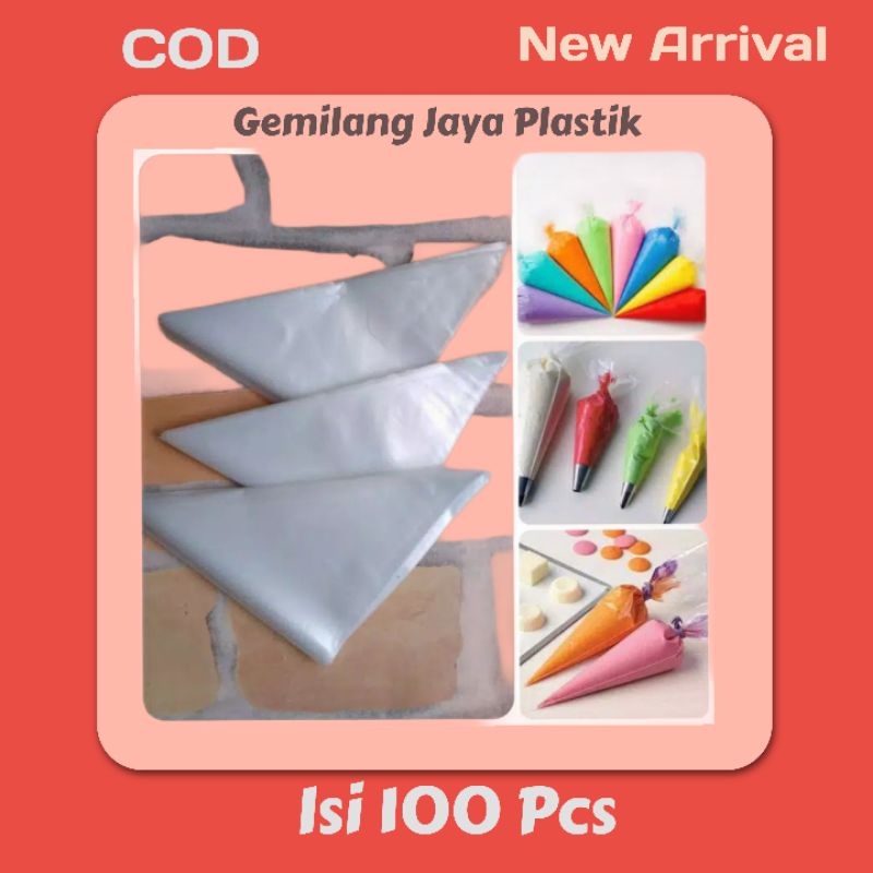 100pcs Piping Bag Plastik Segitiga Plastik Contong