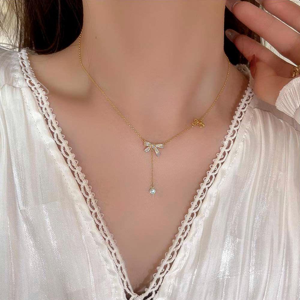 Mxbeauty Kalung Busur Fashion Adjustable Rantai Klavikula Pacar Perhiasan Pernikahan Gadis Desain Gaya Korea