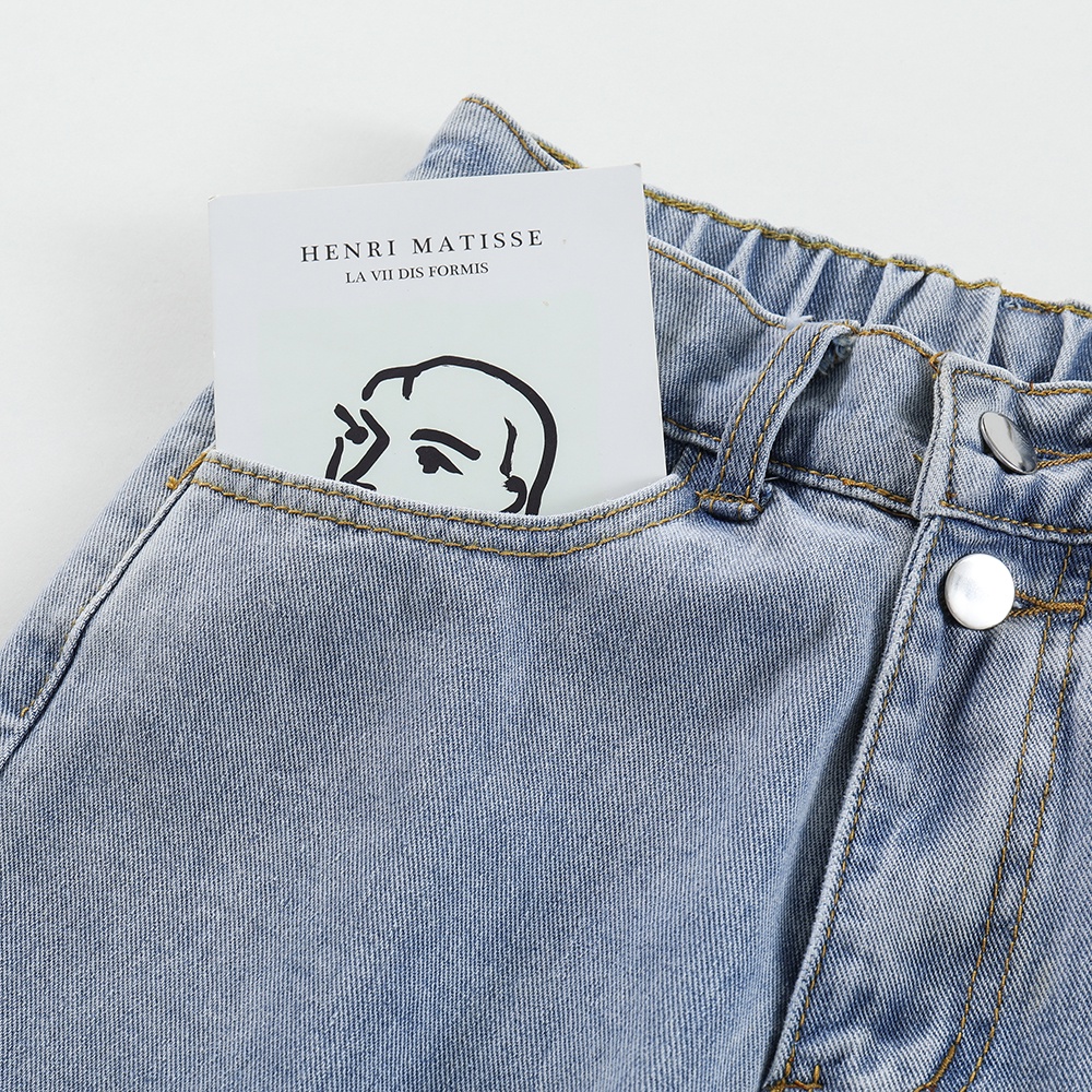 Biru Korea Celana Jenas Highwaist Celana Jeans Wanita Kualitas tinggi（relpict）