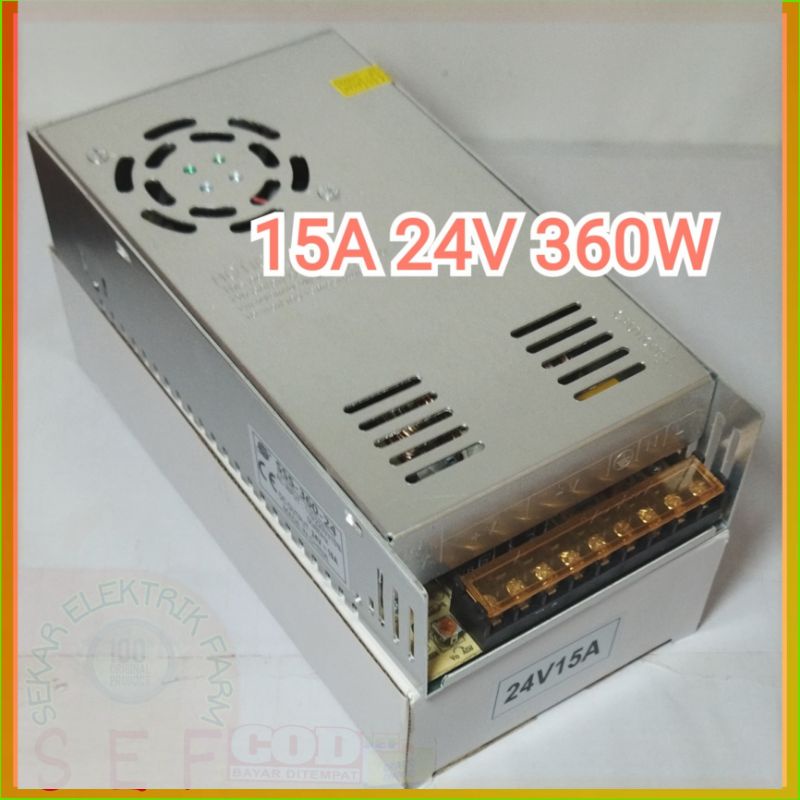 POWER SUPPLY 24V 15A / 24 volt 15 amper Body besar 360 Wat Kipas