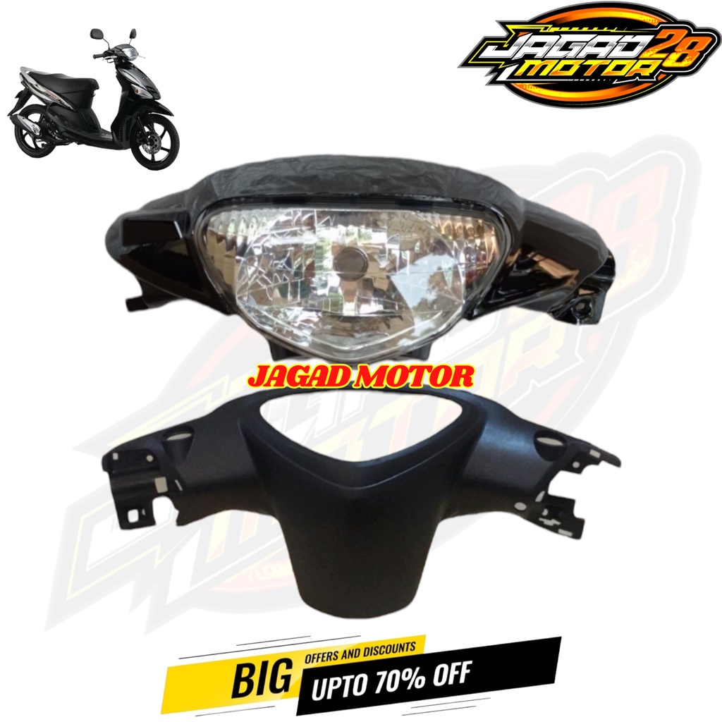 Batok Depan Belakang Mio Sporty Mio Lama Hitam Lengkap dengan Lampu Reflektor Depan Set / Batok Depan Belakang Mio Sporty Hitam Set Lampu Depan / Batok Kepala 1 set yamaha Mio sporty Mio lama Hitam depan belakang dan reflektor lampu depan