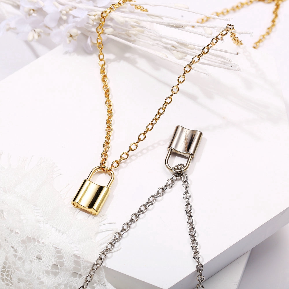 Simple Vintage Lock Necklace Choker Chain Gold Silver Pendant Women Fashion Necklaces Accessories