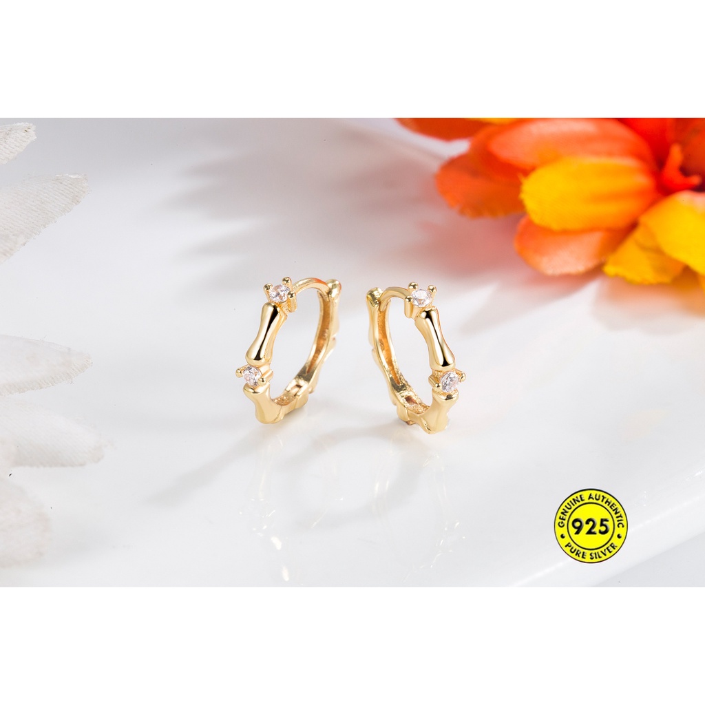 Anting Tusuk Sterling Silver 925 Desain Bambu Hias Berlian Imitasi Untuk Wanita / Musim Panas