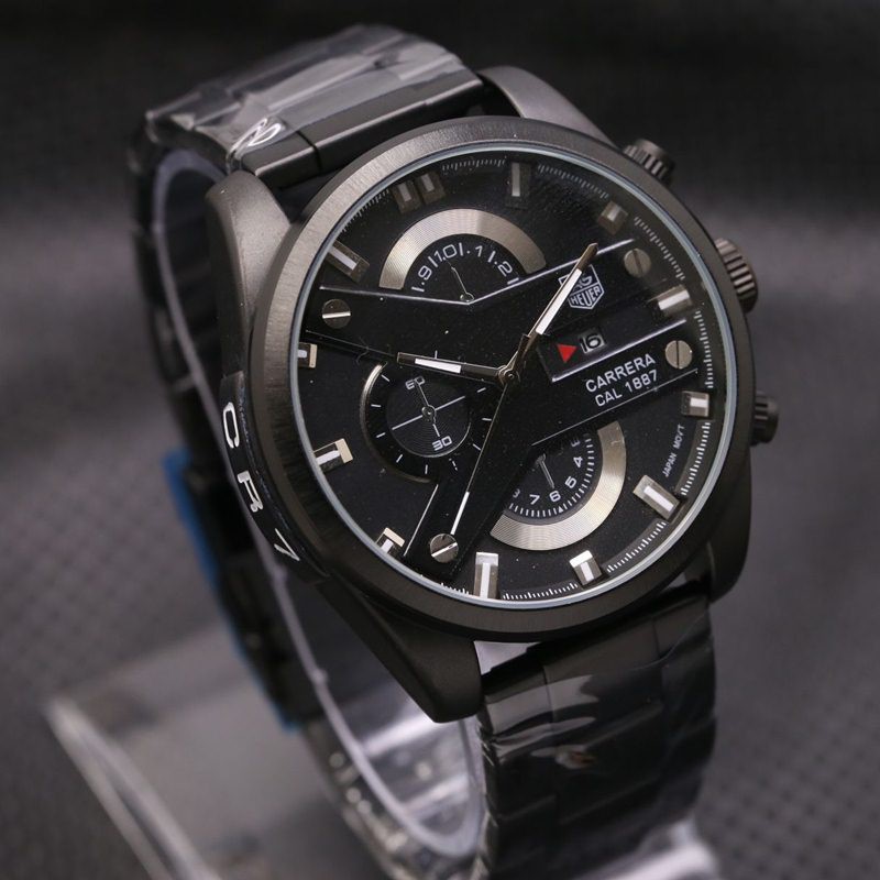 Tag Heuer Carerra 1887 CR7 Rantai Steinless Hitam Silver Jam Tangan Pria Cowok Laki