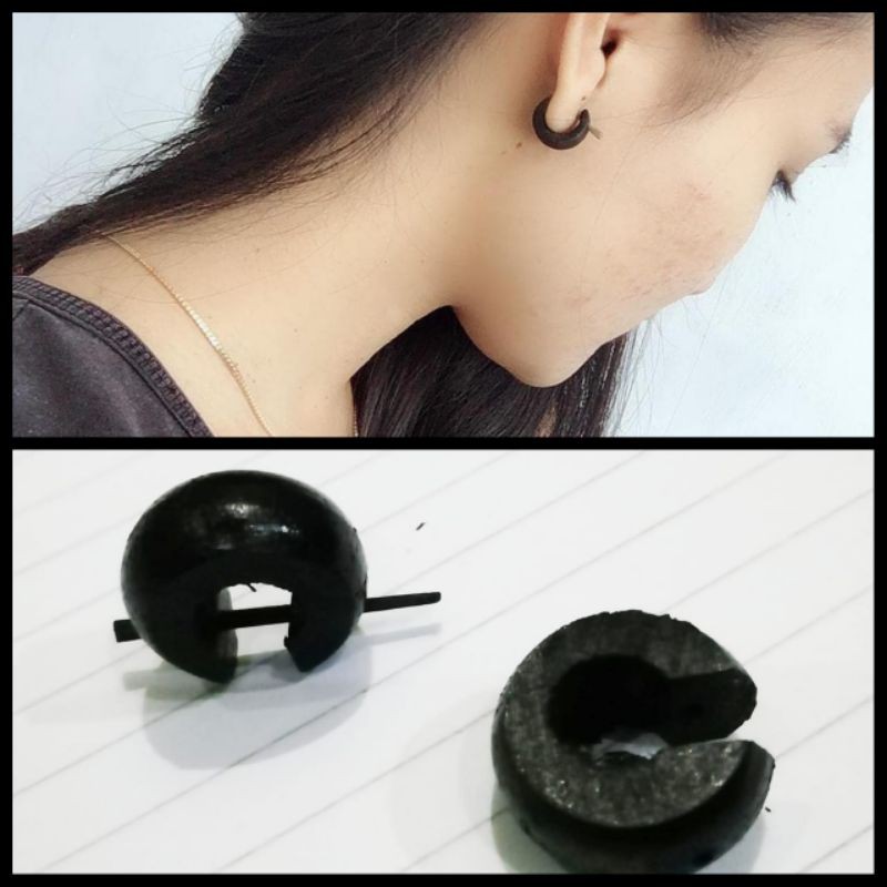 ANTING TUSUK HITAM KAYU PRIA WANITA /ANTING KOREA/ANTING TERBARU COWOK CEWEK/ANTING HOOPS ANTI KARAT