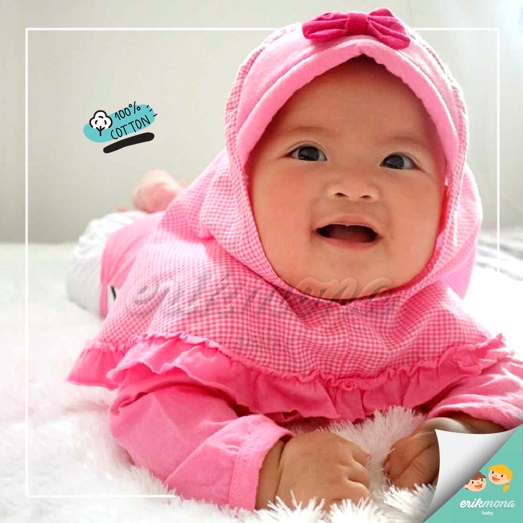 Ermon Baby - Jumper Bayi Perempuan Jumper Baby Cewek Lucu Hijab Karakter Hellokitty + Hijab / Jilbab Usia 0 - 12 Bulan