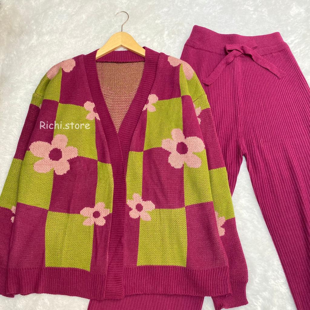 One set rajut camelia outer baju celana kulot