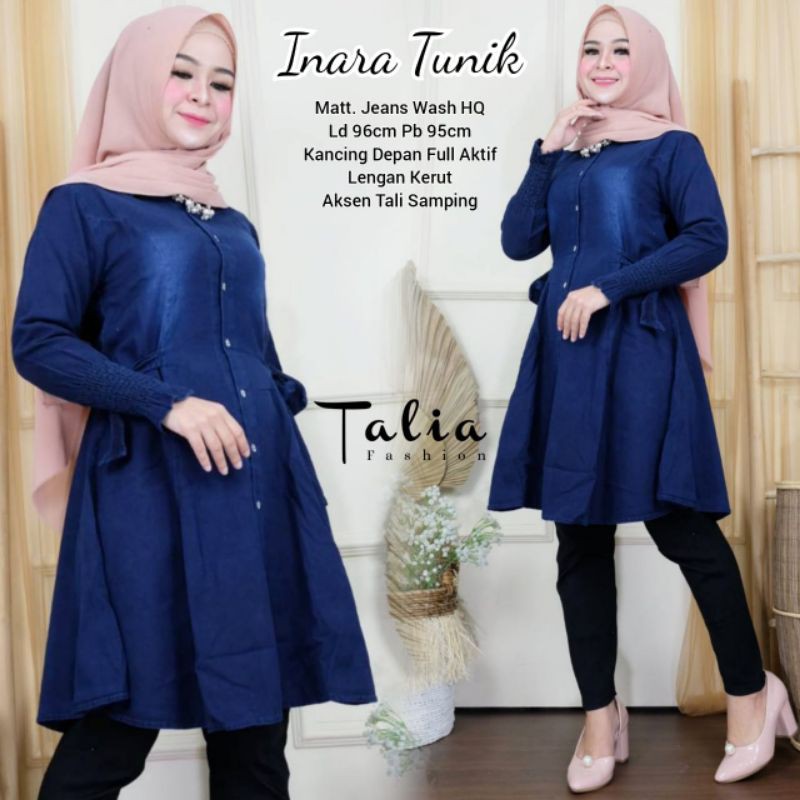 Gamis Inara tunik Jeans Jumbo bordir berkualutas